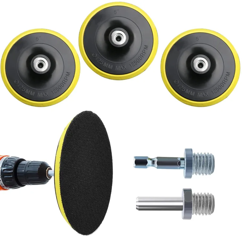 3 Pack 125mm 5" Sanding Discs with 1/4" Hex Shank Mandrel and M14 Bit Adapter for Angle Grinders, Random Orbital Sanders