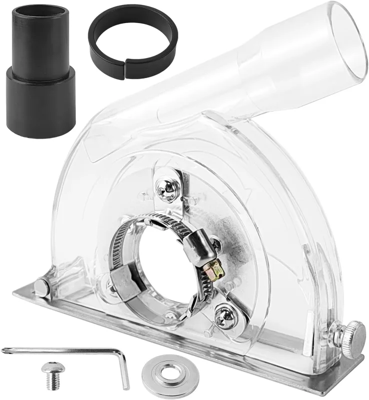 100mm/125mm/150mm Grinder Exhaust Hood with Hex Key and Washers, Angle Grinder Bell with Guide Slots for 90mm, 115mm and 125mm Cutting Discs (1)