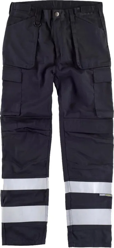 Workteam Work Trousers, Triple Stitched with Reflective Tapes, Multi-Function Pockets and Reinforced Knee Pads, Side Adjustment and Durable Fabric, 300 g/m², Unisex