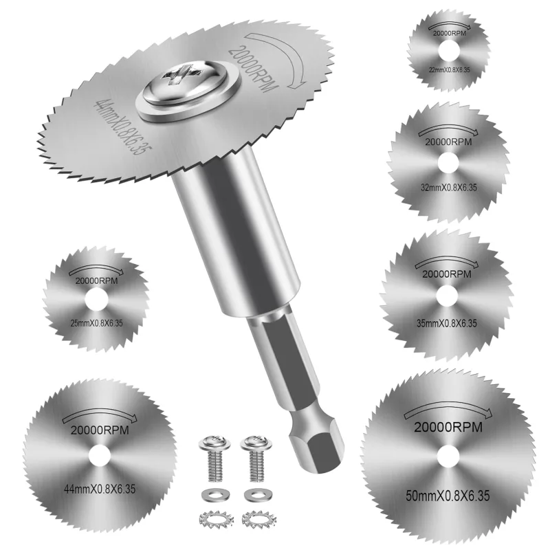 7 Pieces Cutting Discs for Drill, HSS Disc Drill Blades with (60mm) 1/4" Hex Shank, Mini Circular Saw Blades for Wood Plastic Metal