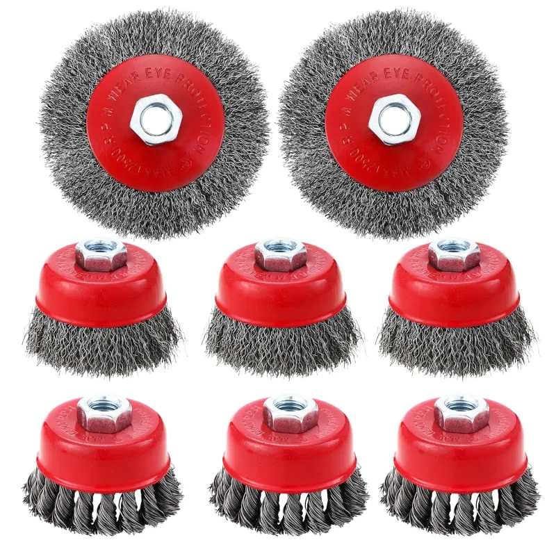 8 Pieces Wire Brush for Drill Grinder, Accessories for M14 Angle Grinder, Wire Brush Suit with Thread, for Sanding, Deburring and Removing Rust