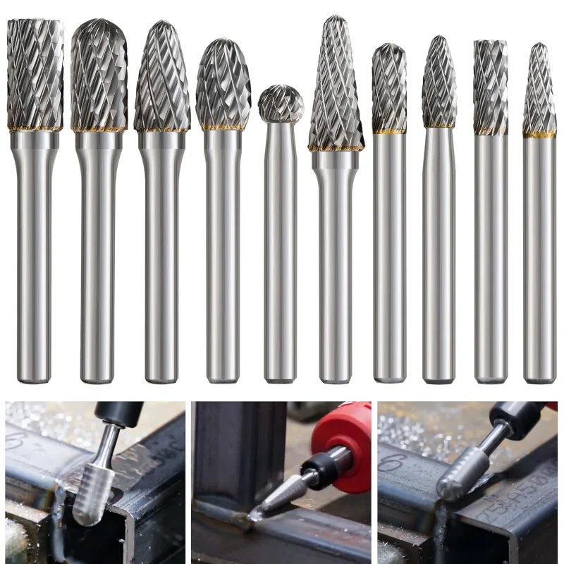 6mm Tungsten Rotary Burr Set for Rotary Tool, 10pcs Rotary Tool Accessories for Grinder Drill, Metal Polishing, Engraving, Drilling, Rasp Welding Deburring
