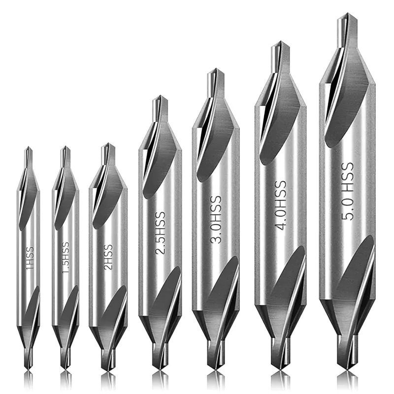 7 Set of HSS Centering Drill Bits for Metal, HSS Precise Drilling Tool Metal Lathe Tools 1/1.5/2/2.5/3/4/5mm with 60° Angle