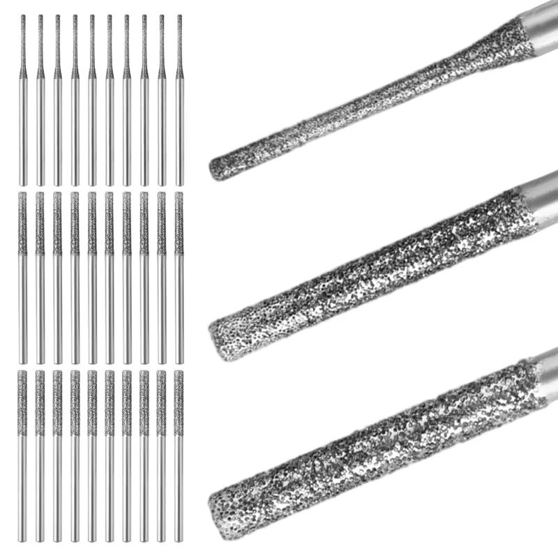 30pcs Diamond Drill Bits Set, 1/2/2.5mm 150 Degree Diamond Point Drill Bits 2.2mm Shank for Drilling Frosted Glass Ceramic Stone Granite Compatible with Dremel Rotary Tools