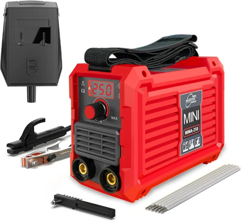 Mini Soldador Inverter, 250A Maquina de Soldar Electrodo con Tecnología IGBT, Pantalla LED, Anti-Stick, Portátil Soldadora Electrodo, MMA 250