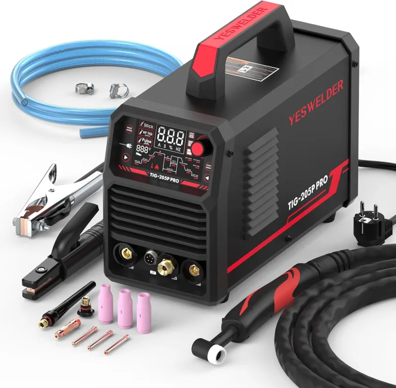 YESWELDER 200Amp Pulse TIG Welder with Advanced IGBT and LED Displays,MMA/TIG/DC Impulses Arc Ignition by High Frequency, Arc Force, Hot Start, Anti-Stick, VRD