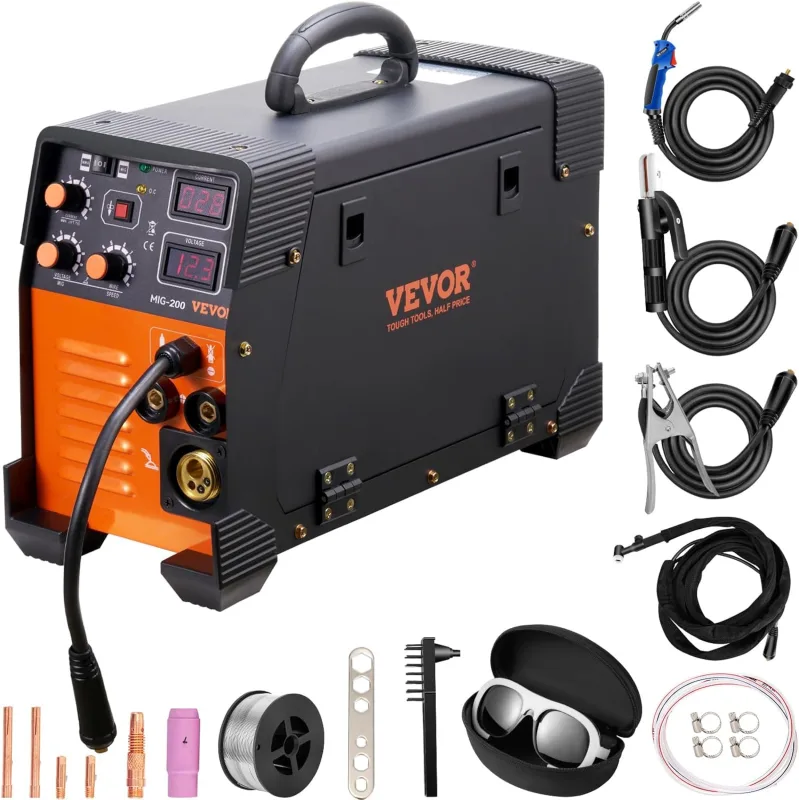 VEVOR Welding Machine 3 in 1 Inverter Welder 30-200 A Welder MIG-200 MIG MMA TIG Digital Display 2.2-12m/min Cable Thickness 0.8mm, 1mm for Welding Alloy, Steel, Iron
