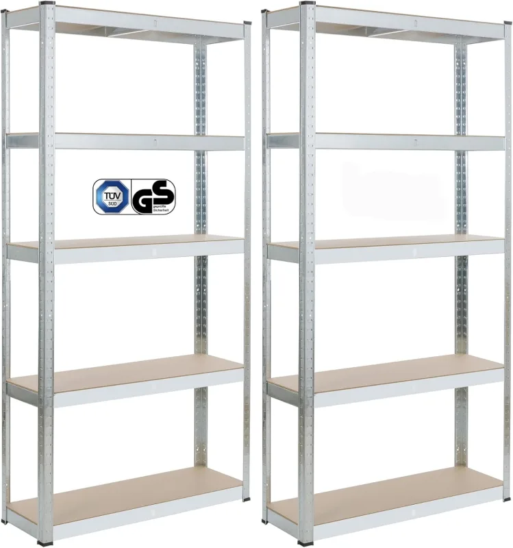 Arebos Estantería Carga Pesada Set 2 uds | 180x90x30 cm | 5 Estantes | Sistema sin Tornillos | Estantería de Taller, Almacén o Bodega | Montaje Fácil | Plata