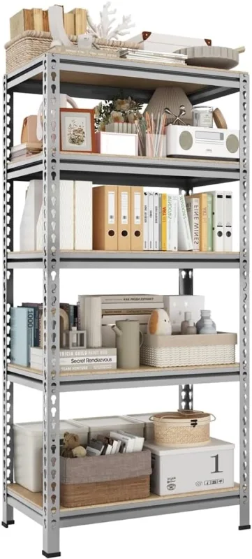 Yaheetech Estantería Metálica Galvanizada 150x70x30cm Estanterias Almacenaje de 5 Niveles Estante Industrial de Almacenamiento para Trastero Garaje Taller Carga de 750 kg sin Tornillos Gris Claro