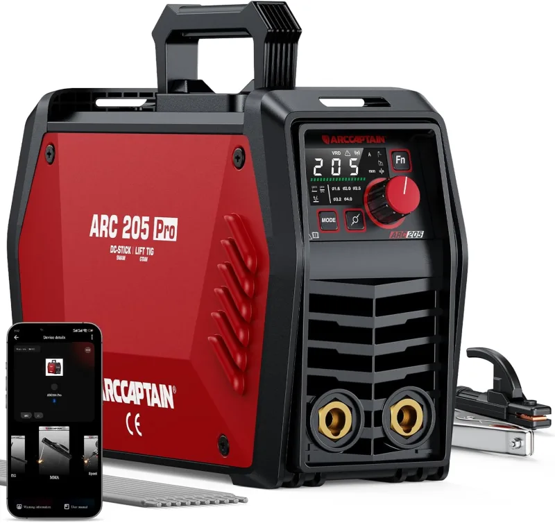 ARCCAPTAIN iControl ARC205 Pro Inverter Welder, [APP Control] ARC/Lift TIG Welding Machine 205A, Large LED Display, IGBT Inverter, 230V MMA Welding Group with Hot Start, Arc Force