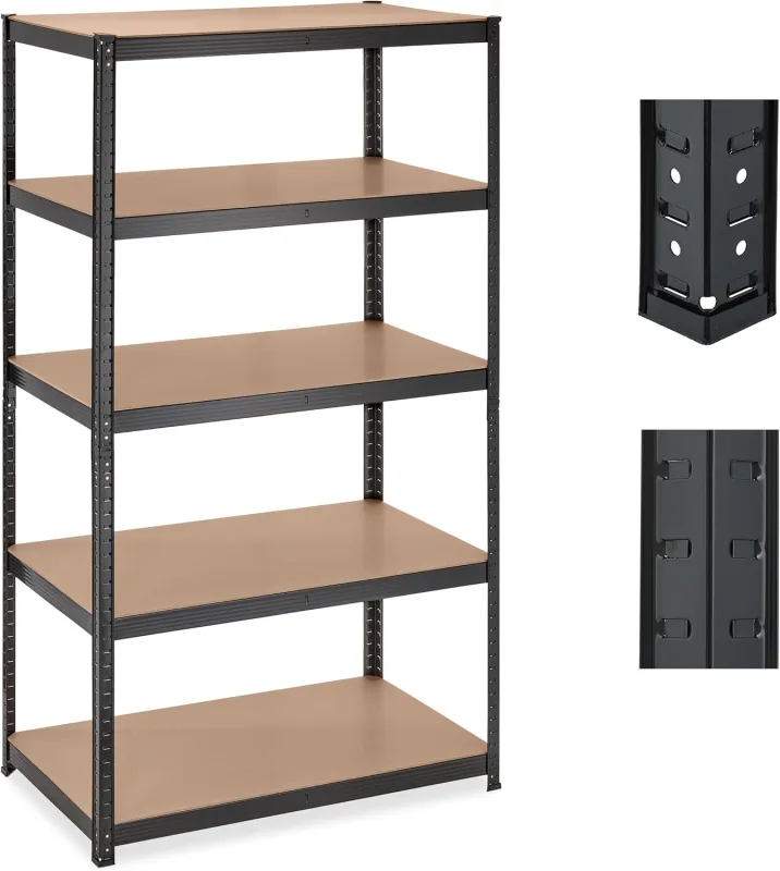 Relaxdays Heavy Duty Metal Shelving 5 Shelves, 180 x 100 x 60 cm, Holds 1250 kg, Basement, Workshop, Garage, Black