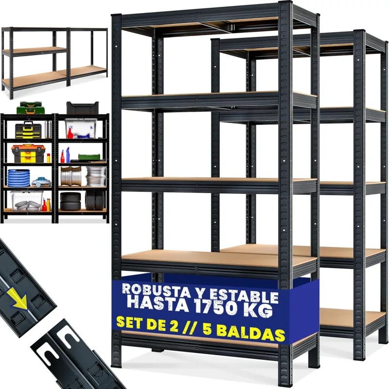 Monzana® 2X Estanterías Metálicas 180x90x40cm 1750 Kg Cargas Pesadas Almacenaje Garage Tableros MDF Taller