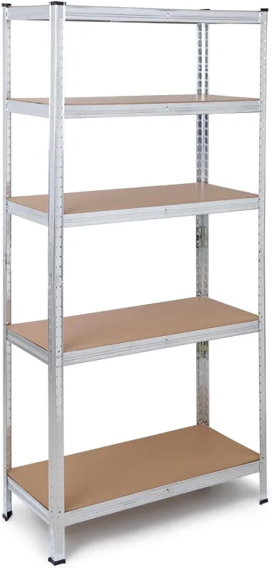 The Homeweeks Estantería Metálica 180 * 90 * 40cm | Galvanizada Modular | 5 Baldas Ajustables | MDF | Carga 175 kg por Estante y 875 kg Total | Montaje Suelo sin Tornillos System Click & Push