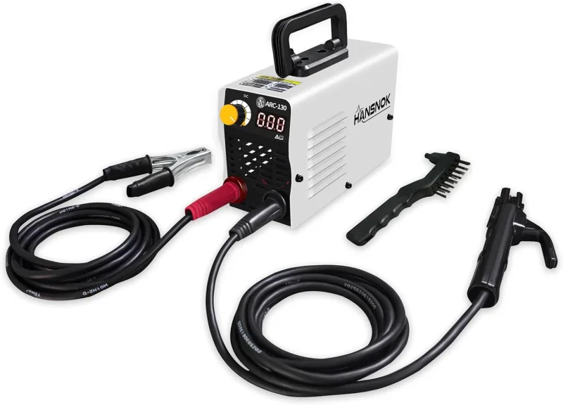 HANSNOK Soldador ARC-130 de 130 amperios, máquina de soldadura portátil Super MINI, máquina soldadora inversora IGBT de 110 V, para soldador de arco de varilla de 1/16"-1/8", 2 martillos de chip