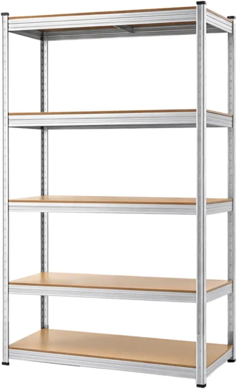 Jardin202 - Estantería Metálica con Baldas Ajustables | 5 Baldas | Carga 875 Kg | Unidad (Plata - Estantería)