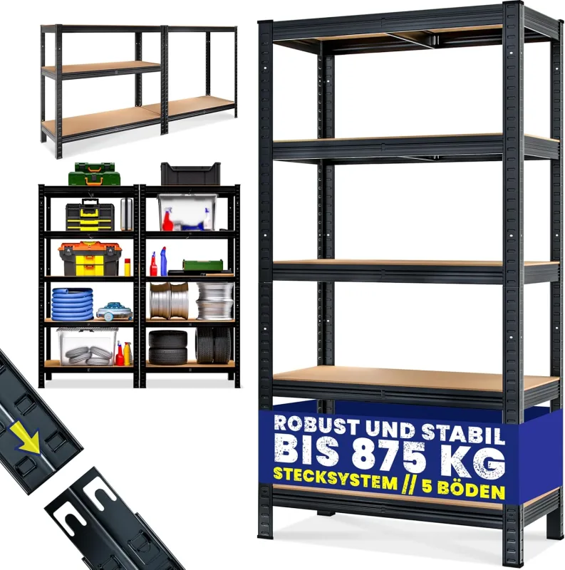 Monzana Metal Storage Shelving 875 kg 180 x 90 x 40 cm Heavy Loads Workshop 5 Shelves MDF