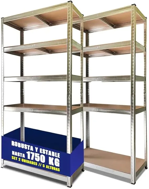 Nyana Home | Set de 2 Estanterías Metálicas Galvanizadas | 875Kg 5 Baldas | Medidas 180 x 90 x 40cm