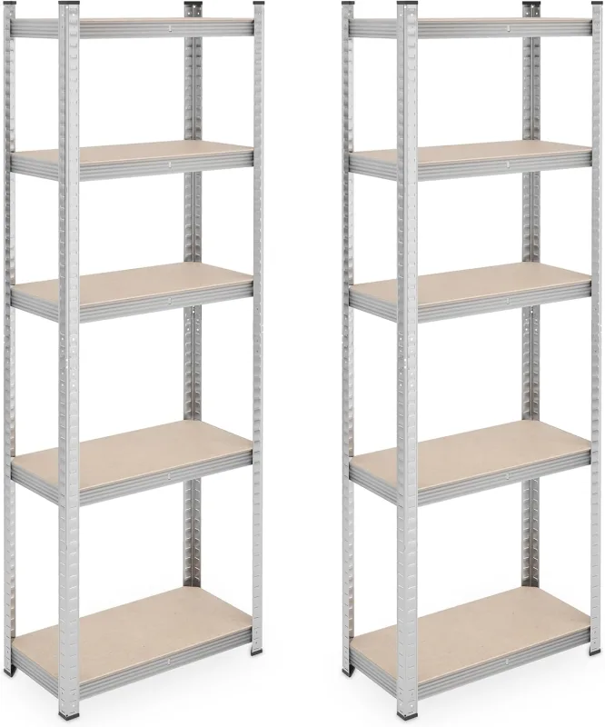 Relaxdays Set of 2 Metal Shelves, 180 x 60 x 30 cm, 500 kg, Steel, Heavy Loads, Basement, Silver