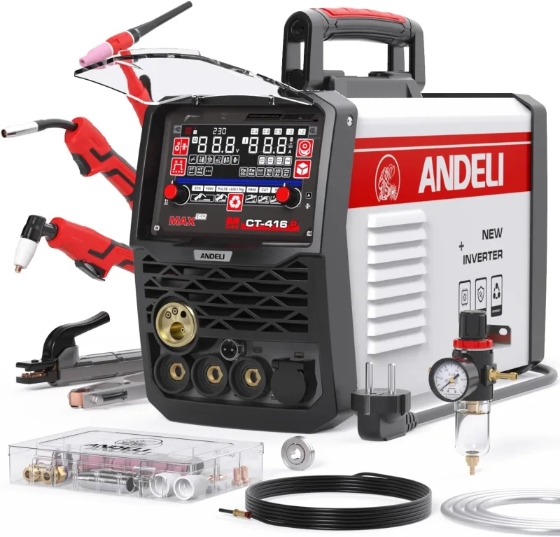 ANDELI Multifunctional Welder 6 in 1 230V 160A – Combined Machinery Aluminium Welder HF TIG/MIG/MMA+Flux Core, Plasma Cutter 40A, Pulsed Arc, IGBT Inverter