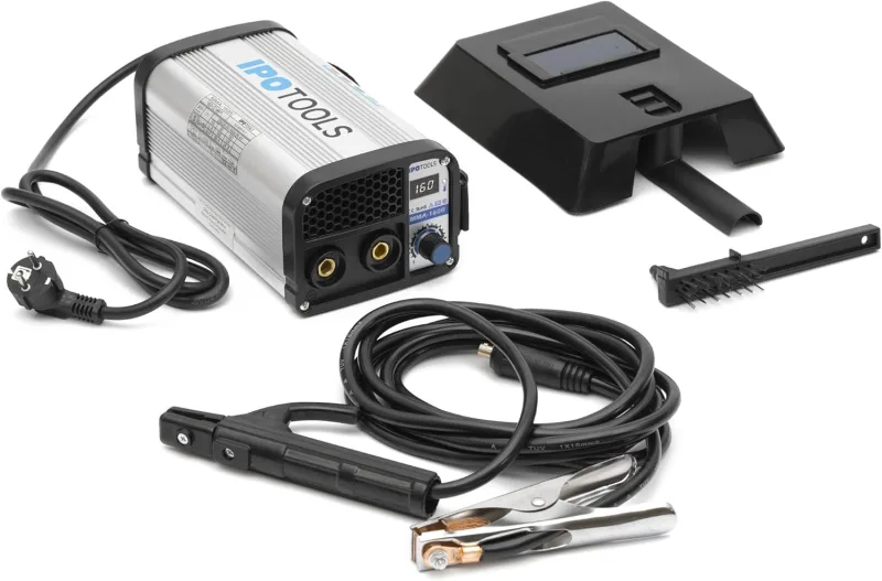 IPOTOOLS MMA-160R Welding Device with Electrodes, IGBT Inverter MMA Welding Device with 160 Amps, Digital LCD Display, 230V, Anti-Adhesive, Hot Start Arc-Force