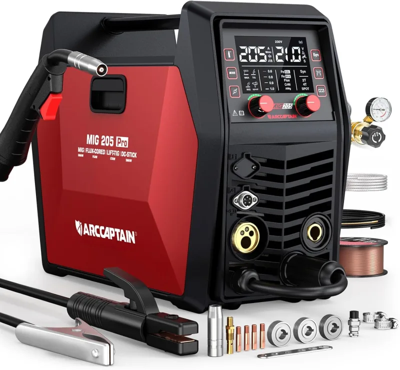 ARCCAPTAIN 205A Welder 6 in 1 Welding Machine with APP Control iControl No Gas MIG/Gas MIG/MMA E-Hand/Lift TIG/Compatible with Spool Gun/Spot Welding, IGBT Inverter Welder 230V