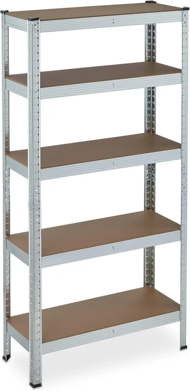 Relaxdays Heavy Duty Galvanised Shelving Unit, up to 875 kg, 150 x 75 x 30 cm, 5 Shelves, Lace, Steel, Basement, Silver