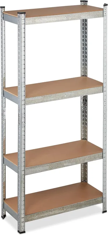 Relaxdays Metal Shelving, Industrial Shelf, Heavy Loads up to 700 kg, 4 Shelves, 150 x 70 x 30 cm, Garage, Silver