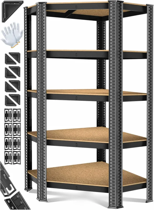 KESSER® Estantería esquinera para Cargas Pesadas, para sótano, 180 x 75 x 40 cm, hasta 875 kg, 5 estantes Ajustables, Tablero de Fibra de Densidad Media de Metal, estantería para Taller, sótano
