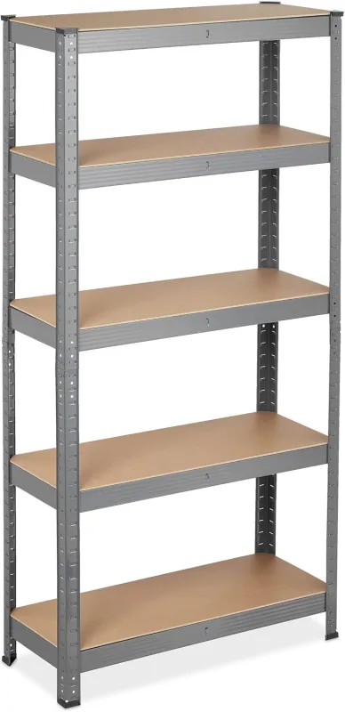 Relaxdays Heavy Duty Shelving Unit, 5 Shelves, 150 x 75 x 30 cm, up to 875 kg, Metal, Shelving for Basement, Garage, Grey