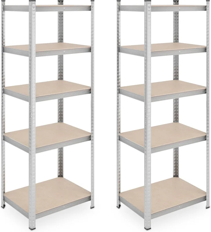Relaxdays Set of 2 Metal Shelves, 500 kg, Steel, Heavy Loads, Basement, 180 x 60 x 45 cm, Silver