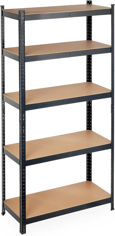 Relaxdays Metal Shelf, 5 Shelves, 180 x 90 x 40 cm, 875 kg, Heavy Loads, Steel and MDF, Workshop, Black