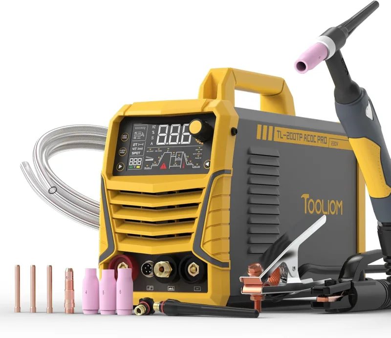 TOOLIOM 200A AC/DC TIG Welder with Impulse, 230V Aluminum Welding Machine with IGBT Inverter, Large LED Display, AC TIG/DC WIG/Impuls TIG/TIG Spot/Rod Multi-Process Welding Machine