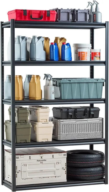 VEVOR 5 Tier Storage Shelves 457.2 x 1219.2 x 1981.2 mm Total Load Capacity 1360 kg Adjustable Metal Shelves for Garage, Kitchen, Warehouse, Basement, Storeroom, Black