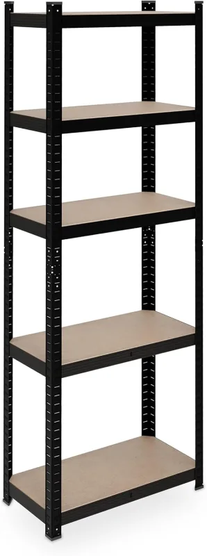 Relaxdays Metal Shelving Unit, 180 x 60 x 30 cm, 5 Shelves, Heavy Loads, Basement, Workshop, Steel, Black