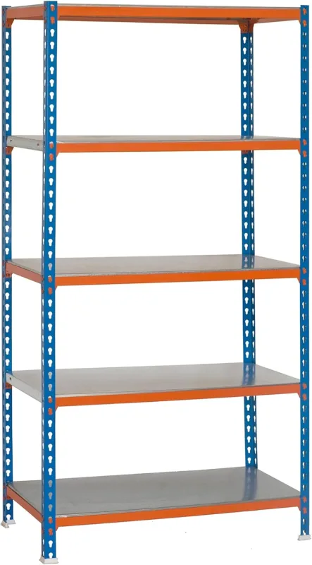 SimonRack Metal Shelf, 2000x1000x500 mm, 5 Shelves, 180 kg Flex Point, Storage Shelf, Screwless, Blue/Orange/Galva - Simonclick