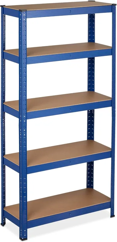 Relaxdays Heavy Duty Shelving Unit, 150 x 75 x 30 cm, 875 kg, 5 Shelves, Lace Mounting, Basement and Garage, Steel, Blue