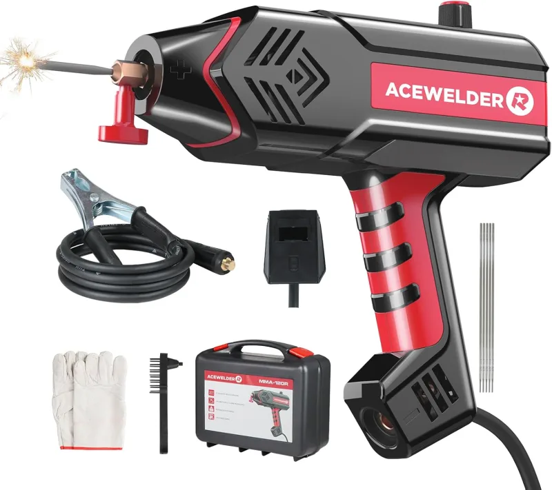 ACEWELDER 110V Handheld Soldering Iron 120A Portable Welder Handheld Welder IGBT Inverter Digital Display with Soldering Tool Set and Toolbox