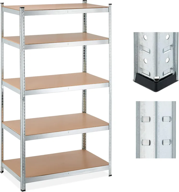 Relaxdays Metal Shelving Heavy Load, 5 Shelves, 180 x 100 x 60 cm, Holds up to 1250 kg, Workshop, Garage, Silver