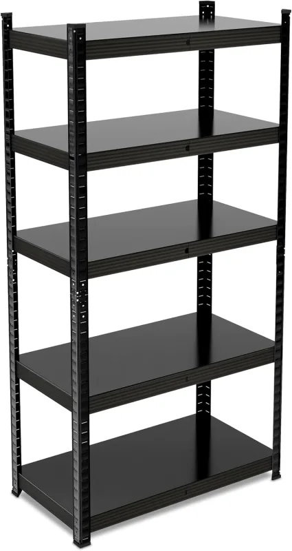 Relaxdays Metal Shelving Unit, 875 kg, 5 Shelves, Heavy Loads, Basement, Workshop, Steel, 150 x 75 x 30 cm, Black