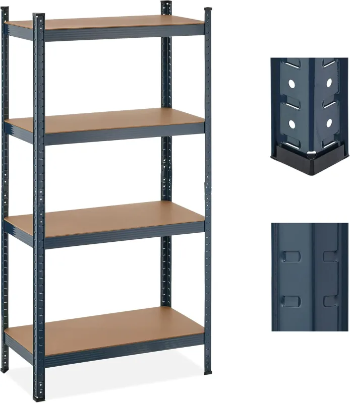 Relaxdays Metal Shelving 4 Shelves, 156 x 80 x 40 cm, 280 kg, Heavy Loads, Basement, Workshop, Garage, Anthracite