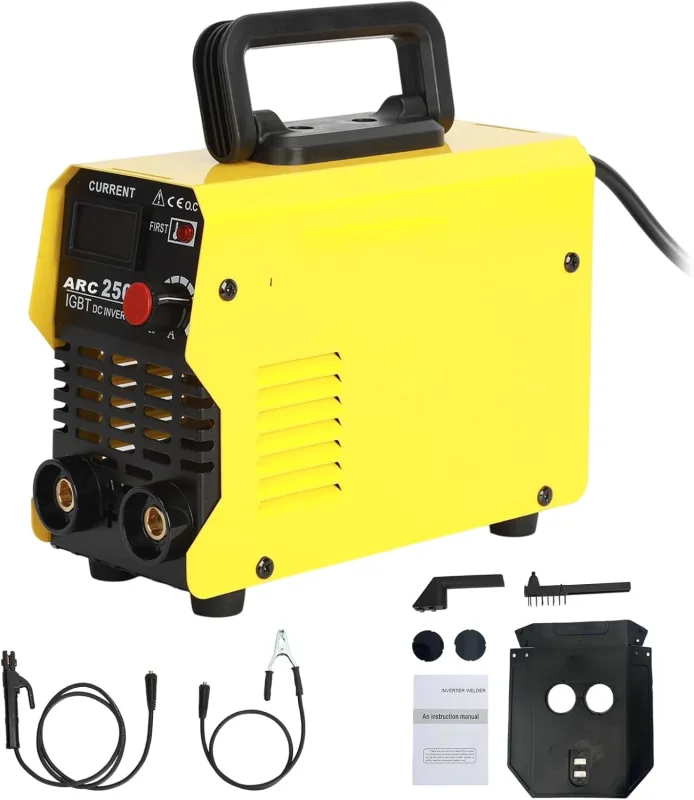 ARC250 Dual Voltage Inverter Electric Welding Machine, Mini Welder with Digital Display, Household Welding Machine 220V for Metal Car Plumbing Portable Welder Yellow
