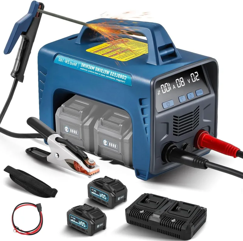 Máquina de soldar inalámbrica, portátil MMA ARC 160A con pantalla LED y 2 baterías, soldador de varilla inversor digital IGBT, soldador portátil de arranque en caliente