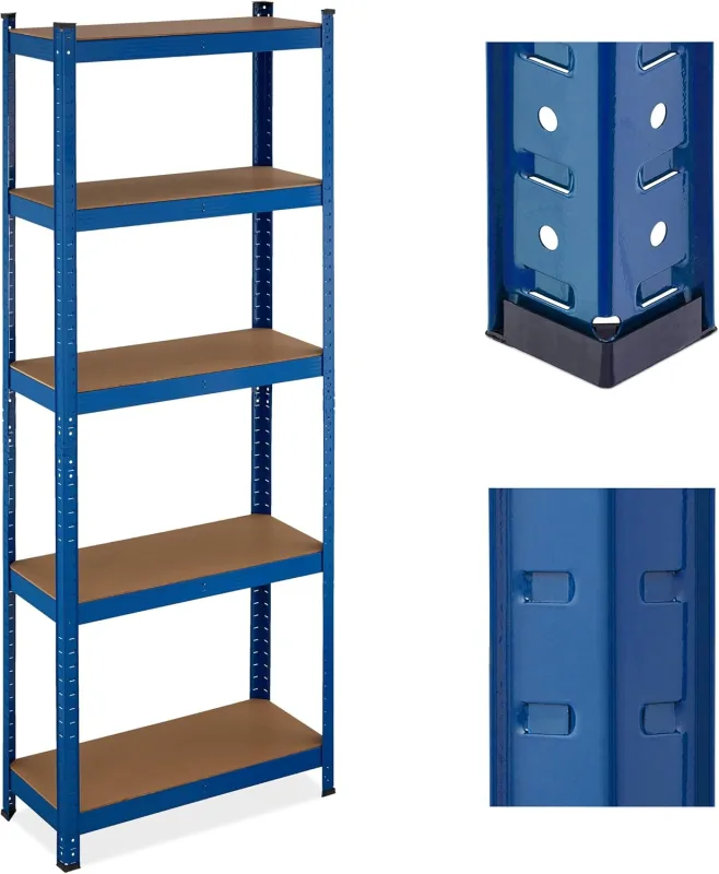 Relaxdays Heavy Duty Metal Shelving Unit, 180 x 70 x 30 cm, up to 500 kg, 5 Shelves, for Basement or Storage Room, Steel, Blue