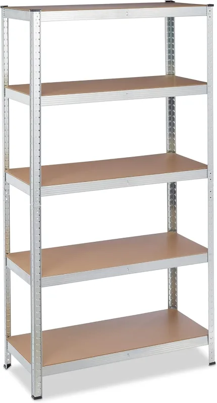 Relaxdays Workshop Metal Shelf, 5 Shelves, 180 x 90 x 40 cm, 875 kg, Heavy Loads, Steel and MDF, Silver