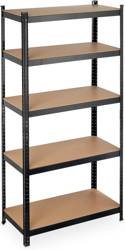 Relaxdays Heavy Duty Shelving Unit, Max Load 875 kg, 5 Shelves, Fitted, Basement, Garage, Steel, 180 x 90 x 45 cm, Black