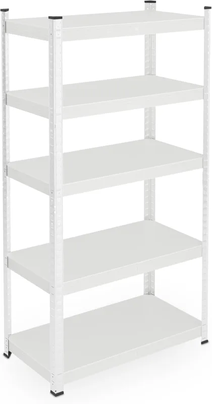 Relaxdays Metal Shelving Unit, 875 kg, 5 Shelves, Heavy Load, Basement, Workshop, Steel, 150 x 75 x 30 cm, White