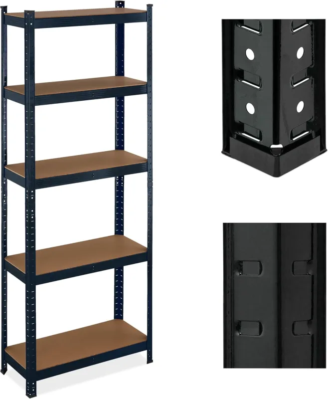 Relaxdays Heavy Duty Metal Shelving Unit, 180 x 70 x 30 cm, up to 500 kg, 5 Shelves, for Basement or Storage Room, Steel, Black