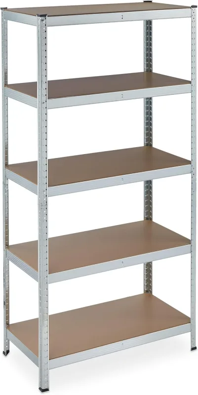 Relaxdays Heavy Duty Galvanised Shelving Unit, 875 kg, 180 x 90 x 45 cm, 5 Shelves, Boxed, Steel, Cellar, Basement, Silver
