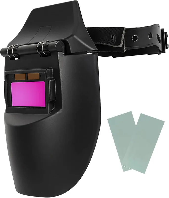 ALLOMN Máscara de Soldadura, Casco de Soldadura Solar Casco de Ajuste Montado en la Cabeza Oscurecimiento Automático, Sensor de Alta Sensibilidad, Energía Solar (con 2 Almohadillas)