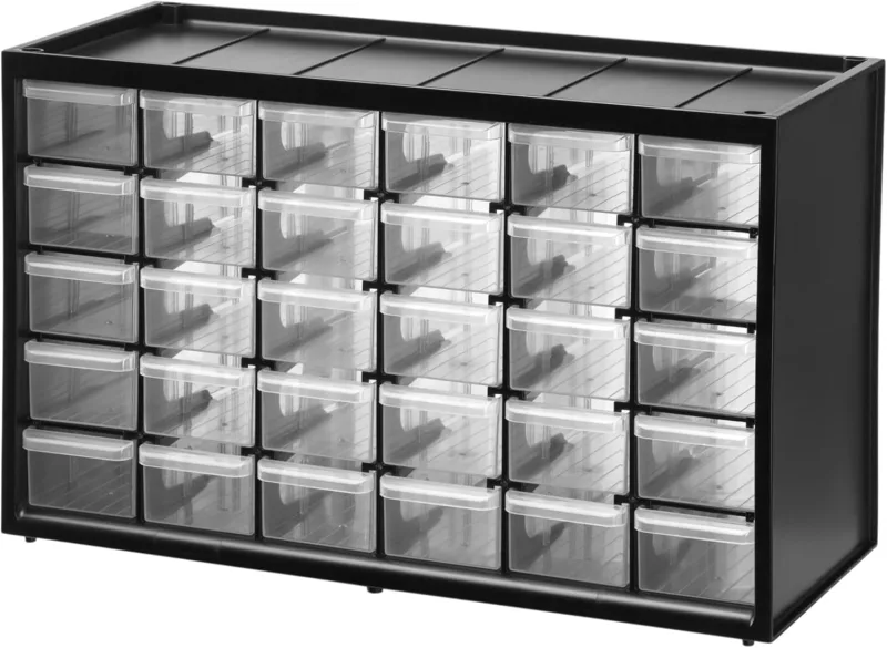 STANLEY Organizador de 5 niveles de 30 cajones, Marco de polipropileno de densidad, Cajones blandos transparentes, Apilable, 36.5 x 15.5 x 22.5 cm, 1-93-980